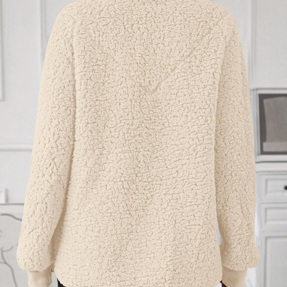 Women Half Zip Pullover Long Sleeve Casual Fuzzy Sherpa Fleece Jacket Sweatshirt - Picture 6 of 6